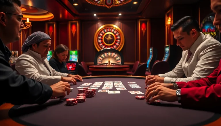 Gambling excitement at https://68vip.plus/ with players engaged in poker under an elegant casino atmosphere.