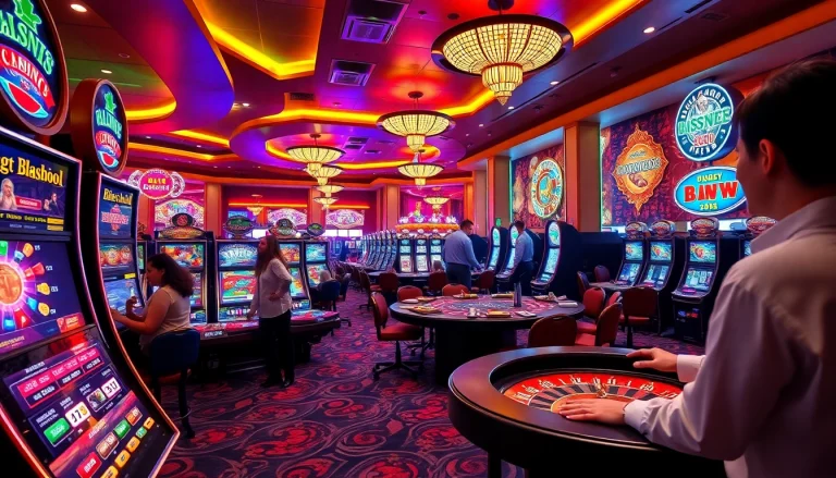 Joueurs s'amusent dans un casino en ligne, avec des jeux variés de casino en ligne et une ambiance festive.