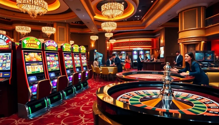 Jouer aux machines à sous et à la roulette dans un casino en ligne captivant avec illumination vibrante.