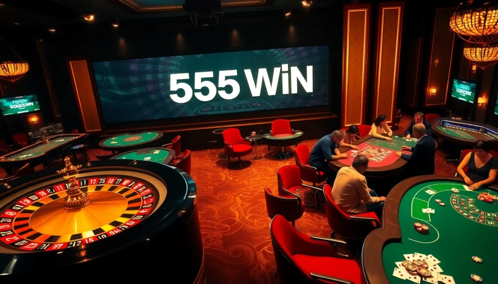 Experience high-stakes gambling with 555 win at luxurious casino tables illuminated in golden light.