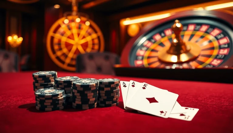 Experience the excitement of gambling at https://78win.bot/ with a vibrant poker setup and roulette wheel.
