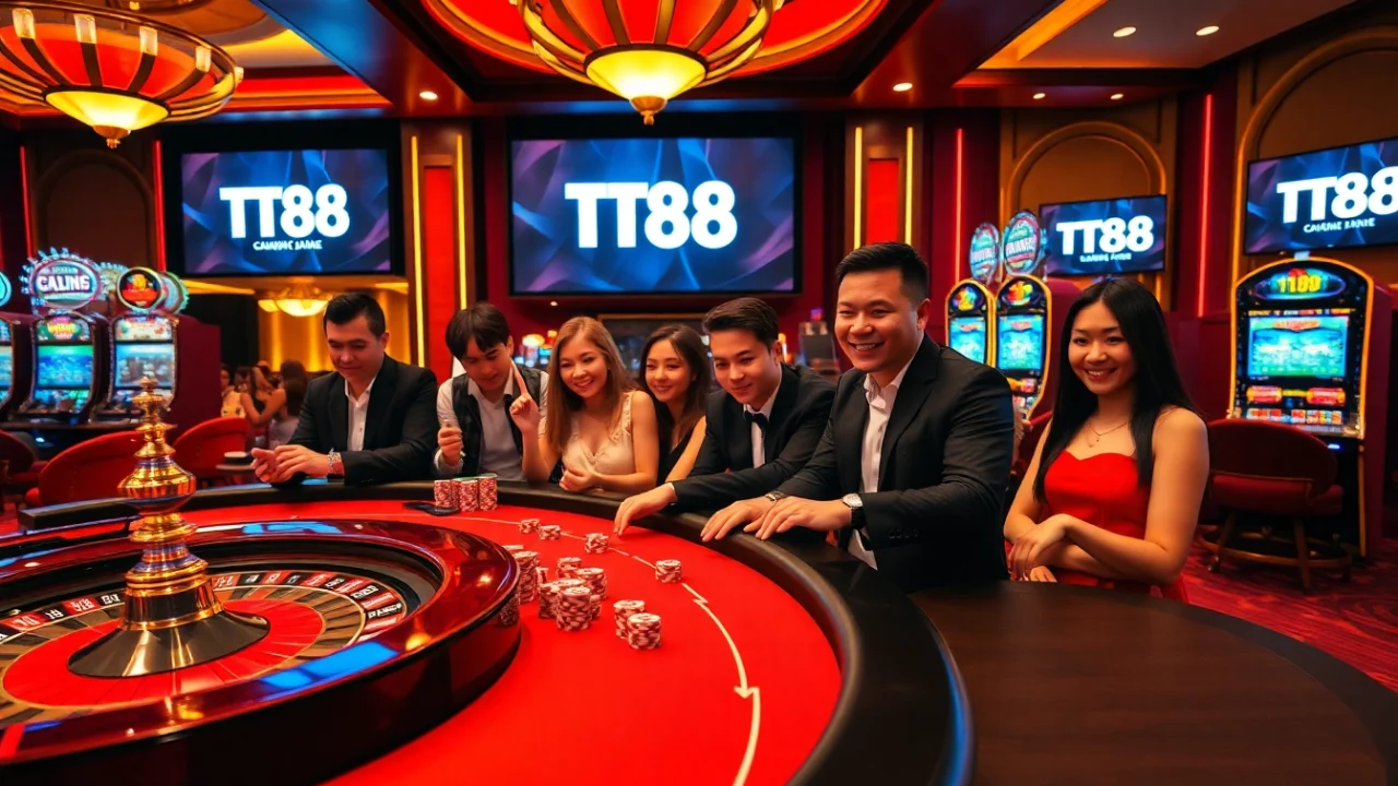 TT88 players enjoying an engaging online casino experience with vibrant games and luxurious atmosphere