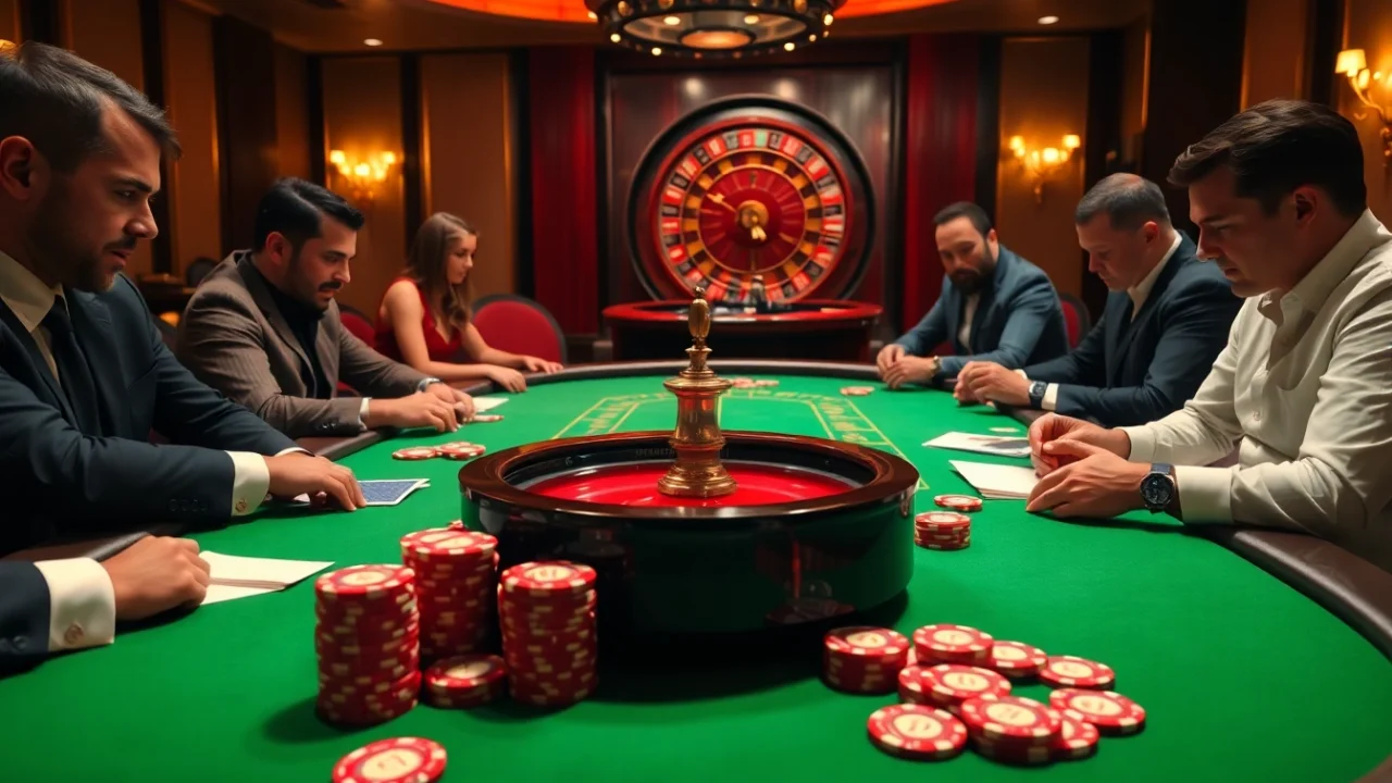 Experience MM88 Bets with players at an upscale poker table, showcasing vibrant chips and engaging strategy.