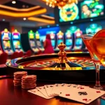 Experience the thrill of 包网 with a luxurious casino scene filled with roulette, slot machines, and cards.
